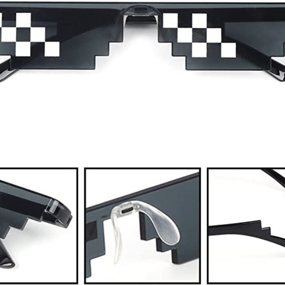 Black 8 Bit Pixel Video Game Sunglasses, Unisex Meme Pixelated Eyewear - Picture 6 of 8